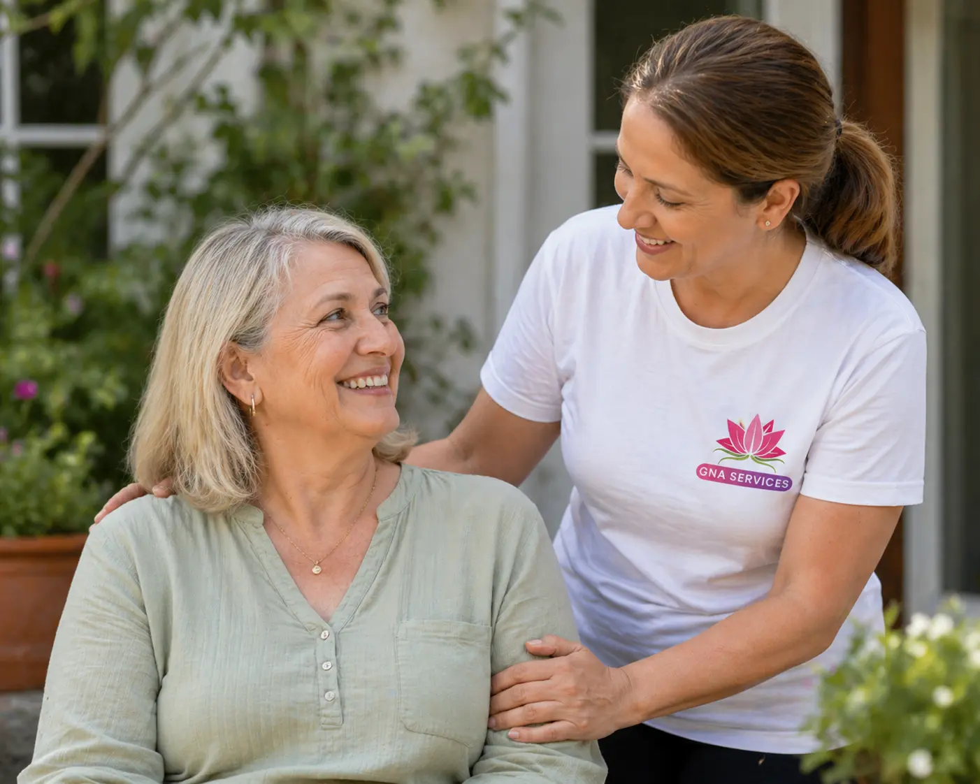 GNA Services NDIS and Aged Care Provider carer offering compassionate home support to a senior in Perth, Western Australia.